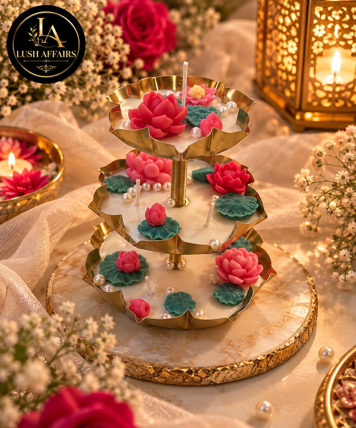 Royal Lotus Bloom 3-Tier Urli
